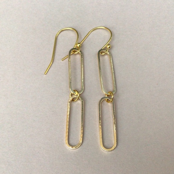 New Double Link Cable Gold Earrings - Picture 2 of 6